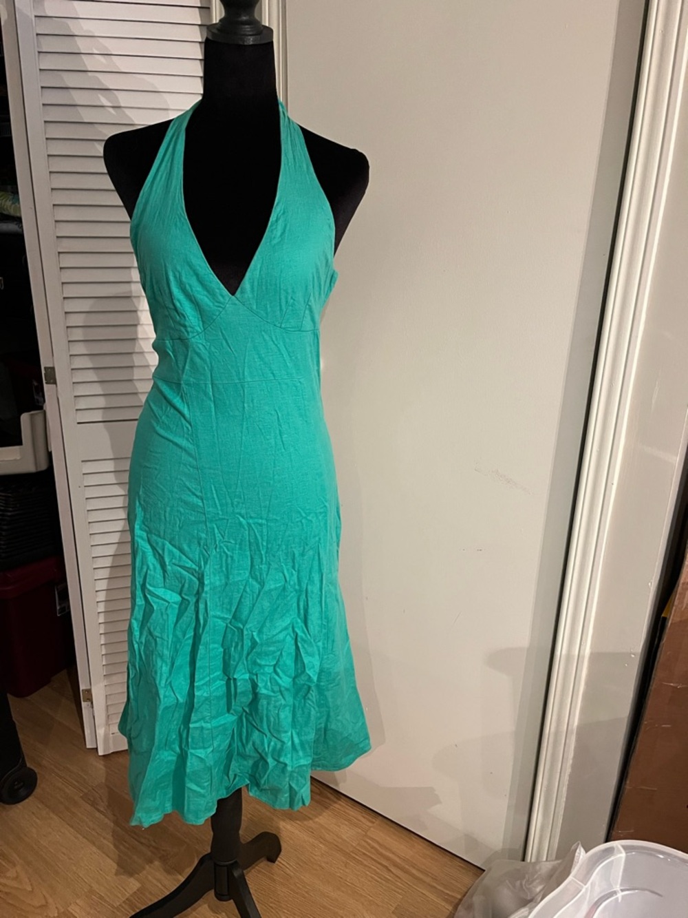 Halter Neck Teal Midi Dress - Women